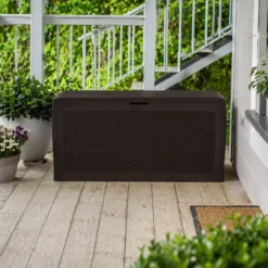 Baule Cassapanca Giardino Effetto Rattan Contenitore 270 Litri Resina Veranda