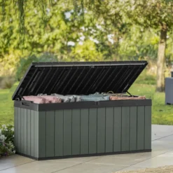 Baule Keter Resina da Esterno 454 L Lucchettabile Effetto Legno Verde