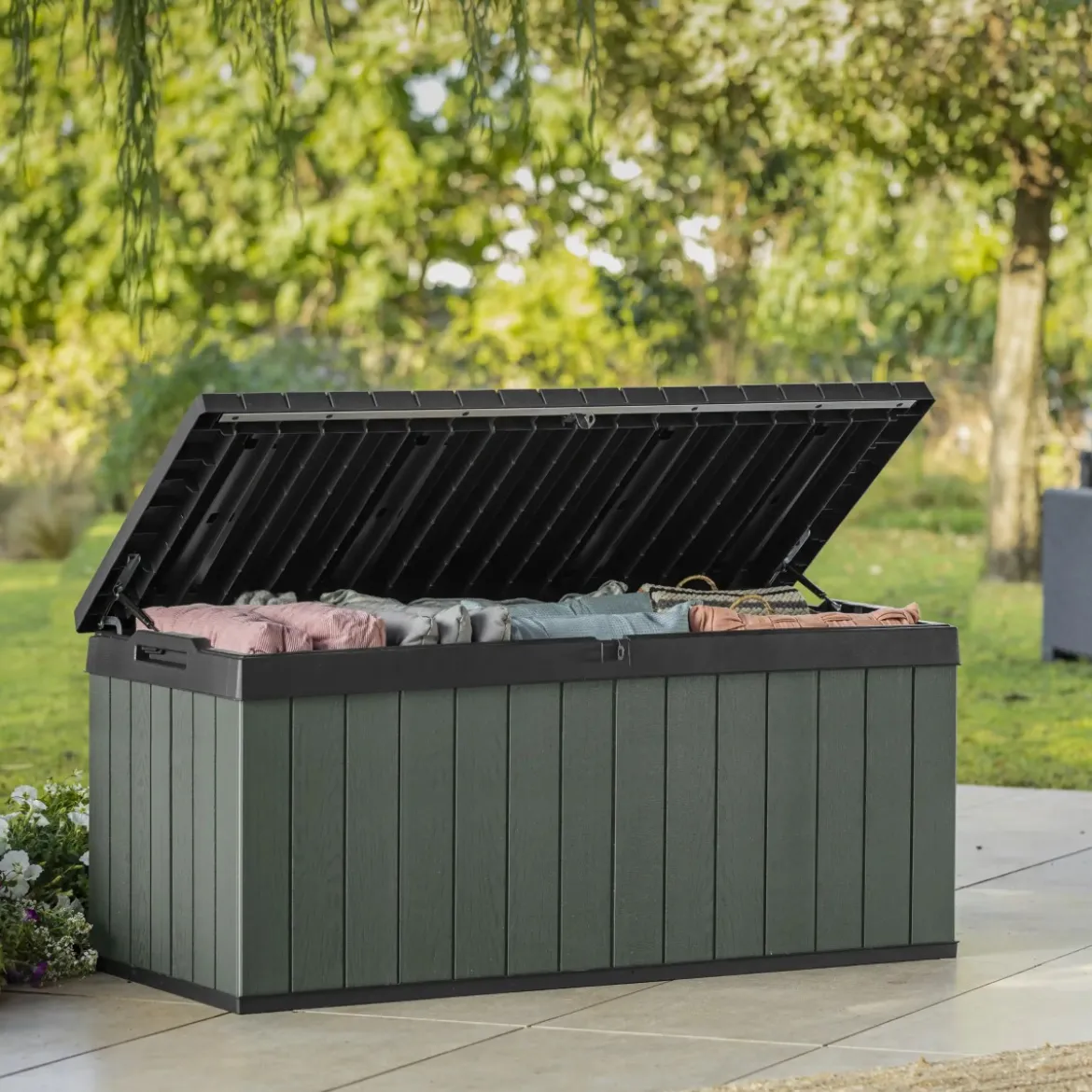 Baule Keter Resina da Esterno 454 L Lucchettabile Effetto Legno Verde