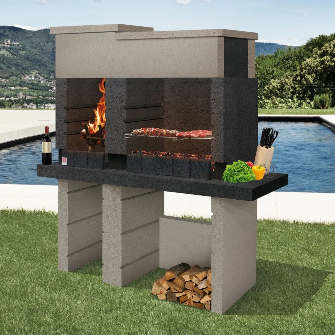 BBQ a Carbonella Carbone Braciere Barbecue in Muratura Cemento Giardino Esterno