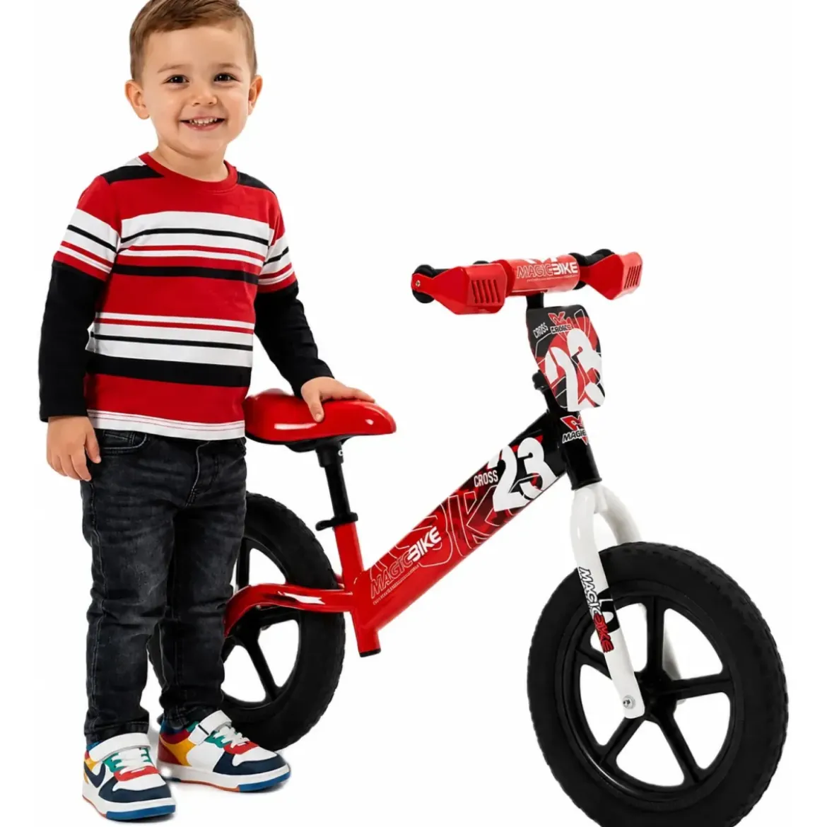 Bicicletta Bambini 2-3 Anni Rosso Senza Pedali Balance Bike Extreme Cross