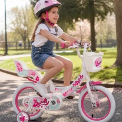 Bicicletta Bambini 14" Bianco Rotelle Removibili Seggiolino Cestino