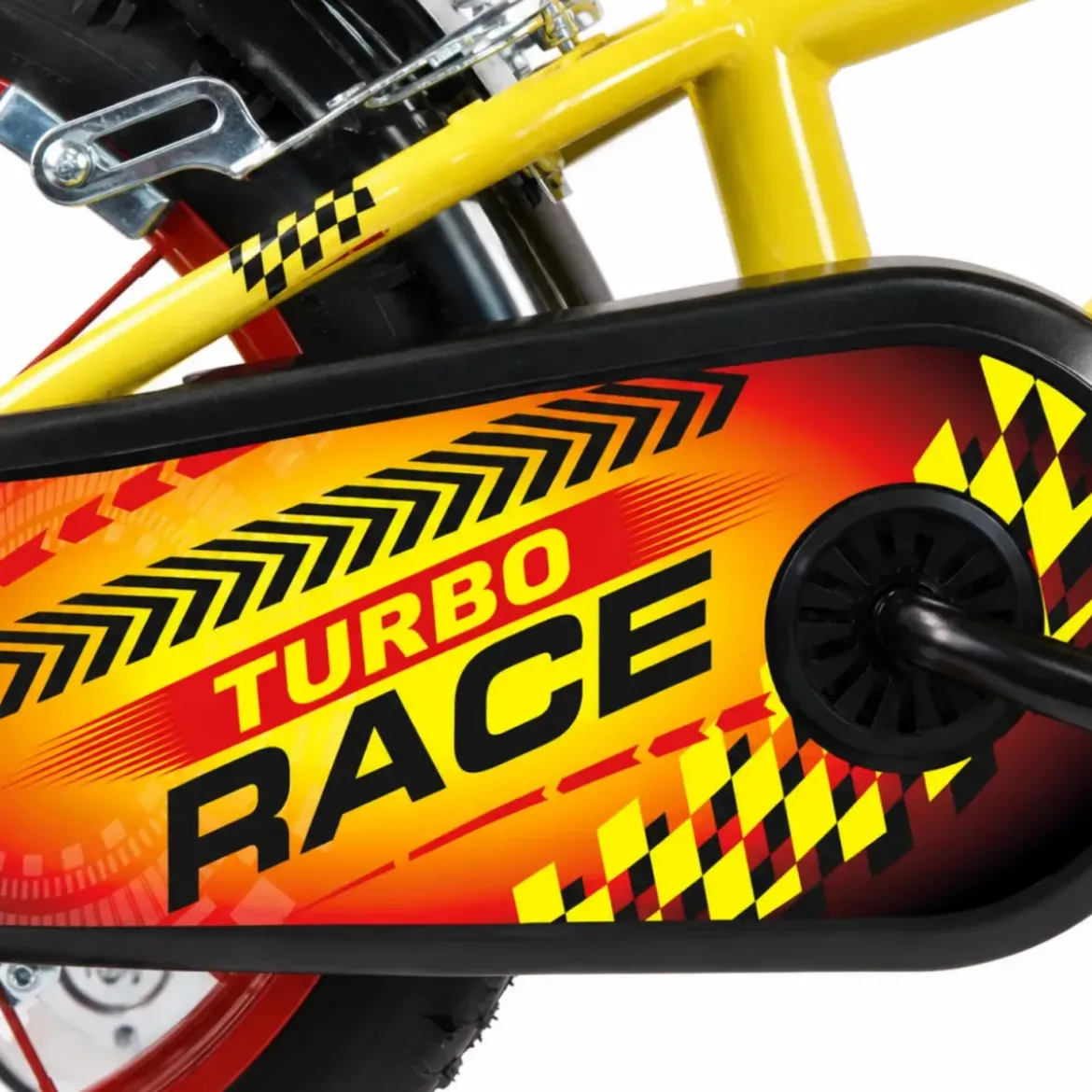Bicicletta Bambini 14" Giallo Rotelle Removibili Turbo Race Borraccia