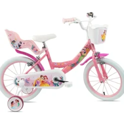 Bicicletta Bambini 16" Principesse Disney Rosa Rotelle Cestino Sedile