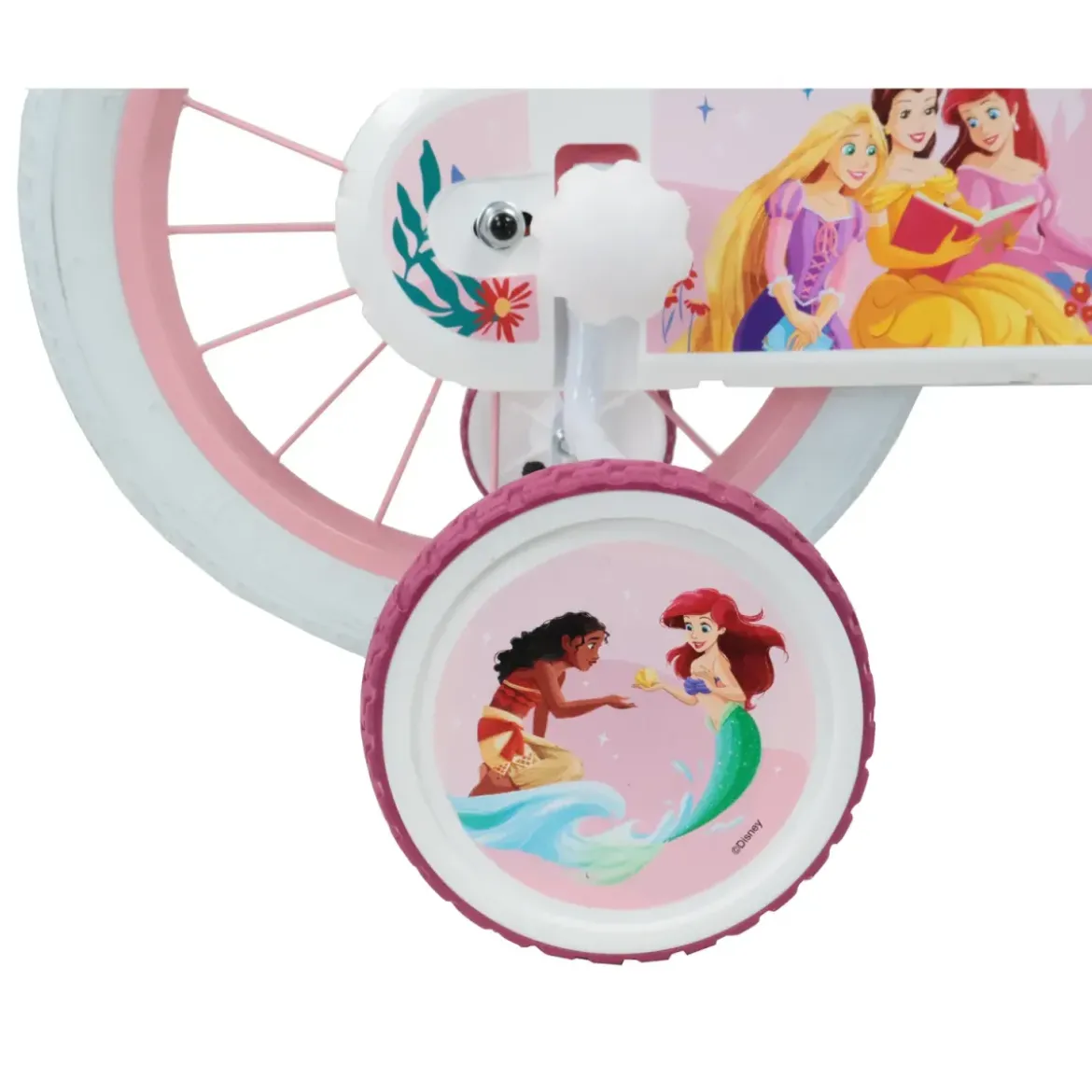 Bicicletta Bambini 12" Principesse Disney Rosa Rotelle Cestino Sedile