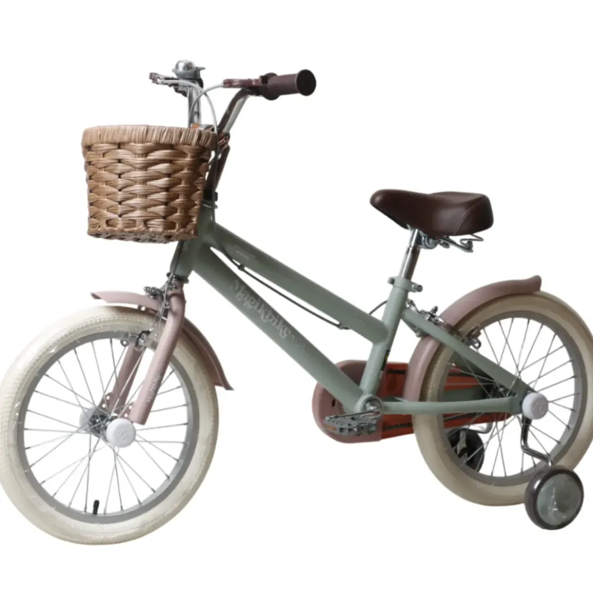 Bicicletta 16" Bambini Rotelle Removibili Verde Regolabile Cestino