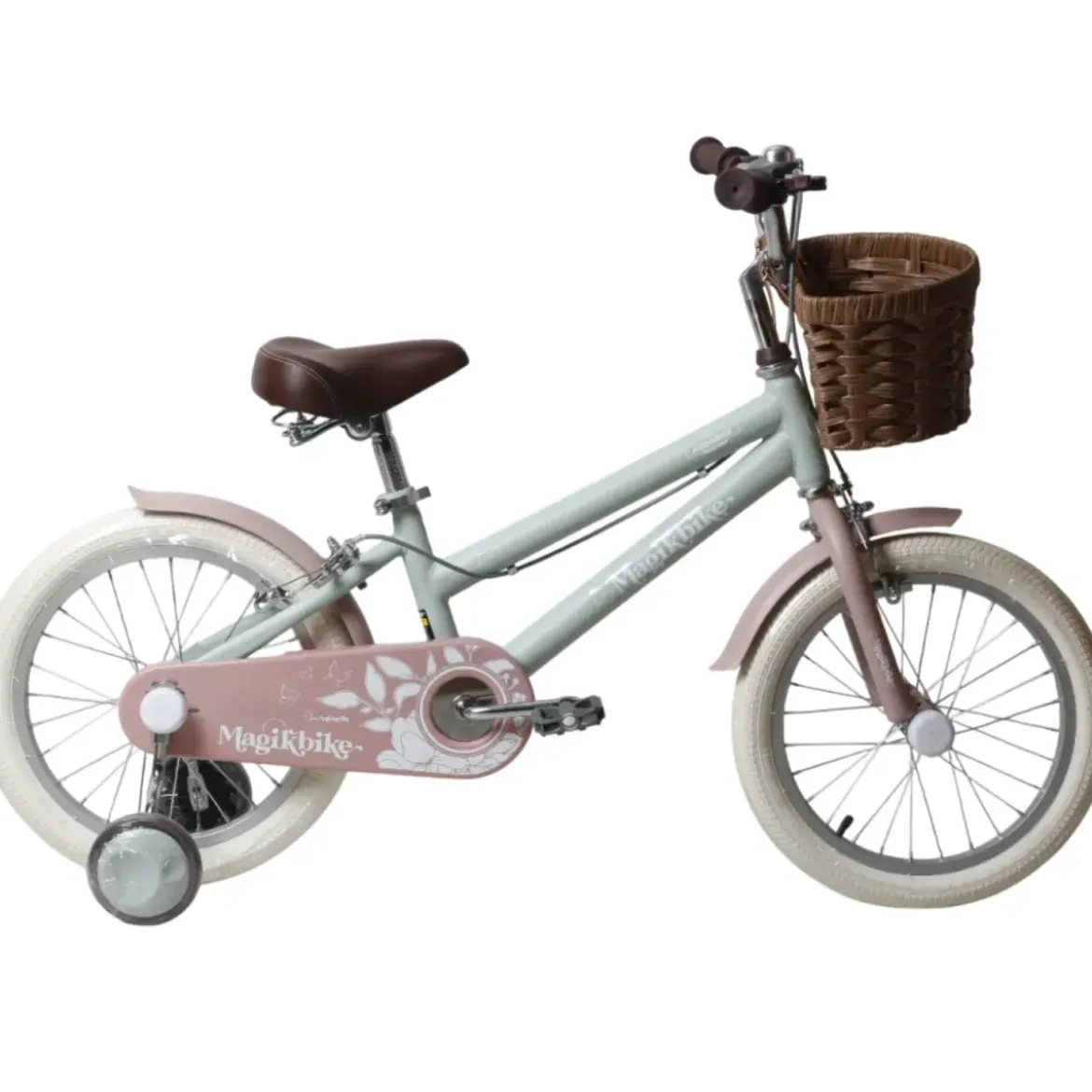 Bicicletta 16" Bambini Rotelle Removibili Verde Regolabile Cestino