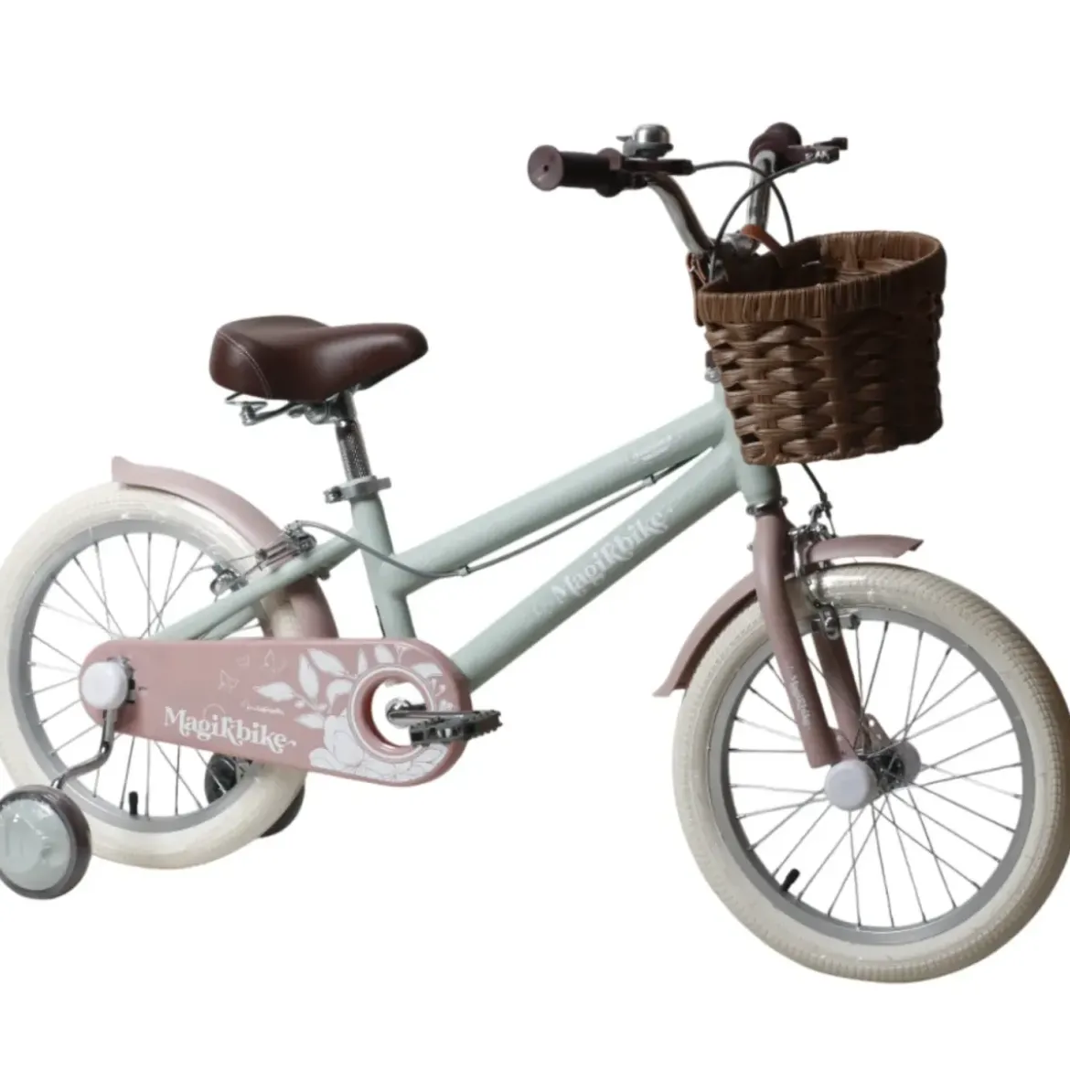 Bicicletta 16" Bambini Rotelle Removibili Verde Regolabile Cestino