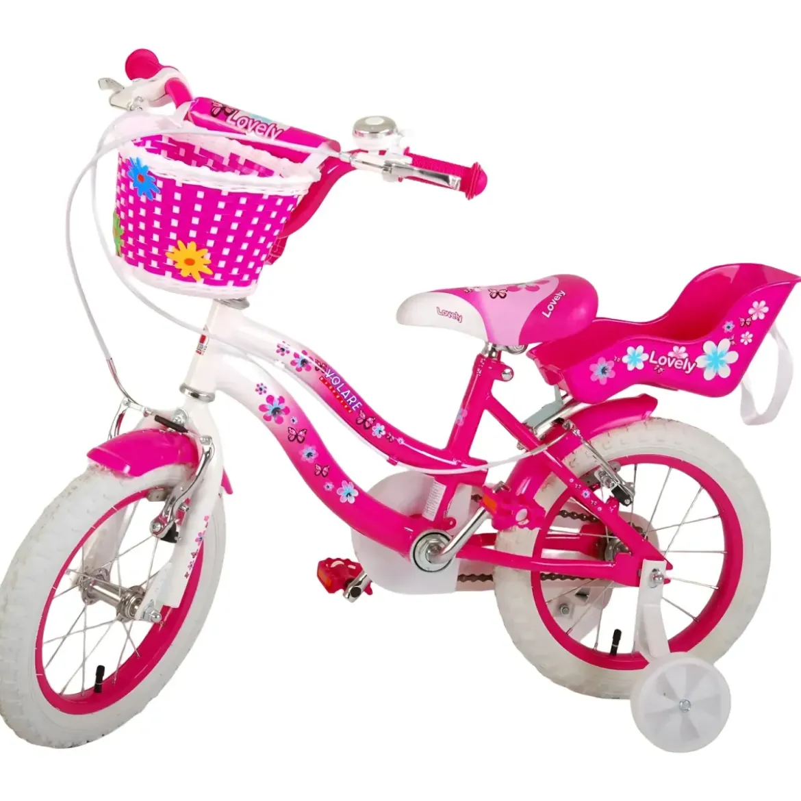 Bicicletta Bambini 14" Sportiva Rosa Rotelle Removibili Borraccia