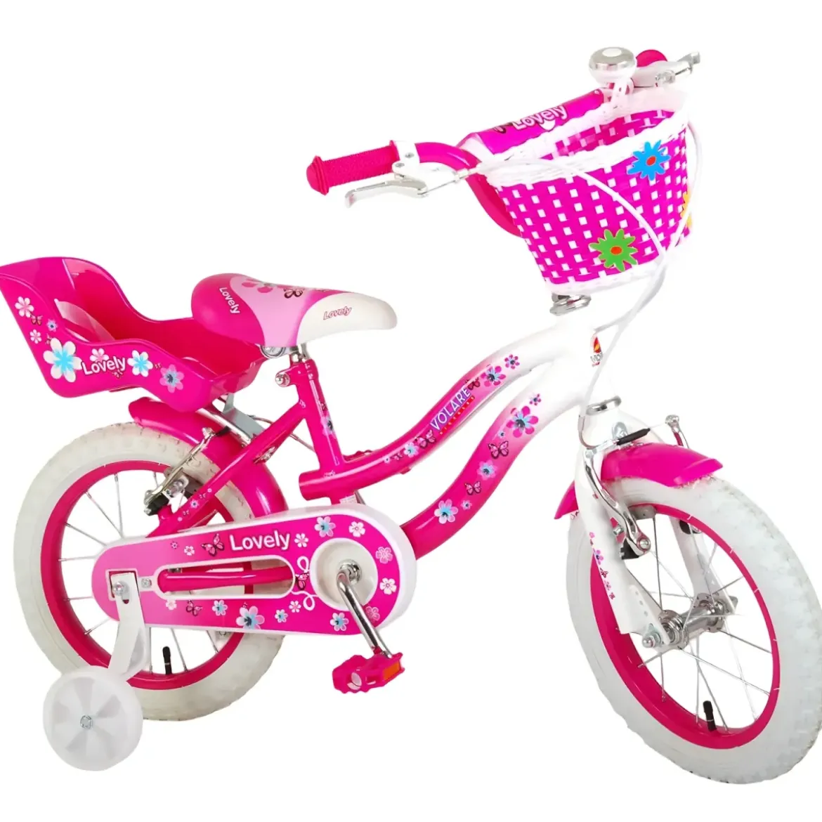 Bicicletta Bambini 14" Sportiva Rosa Rotelle Removibili Borraccia