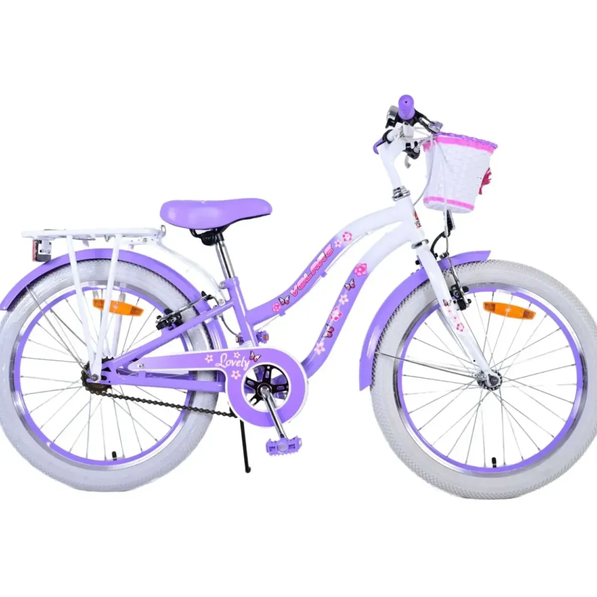 Bicicletta Bambini 20" Sportiva Viola Cestino Portapacchi Cavalletto