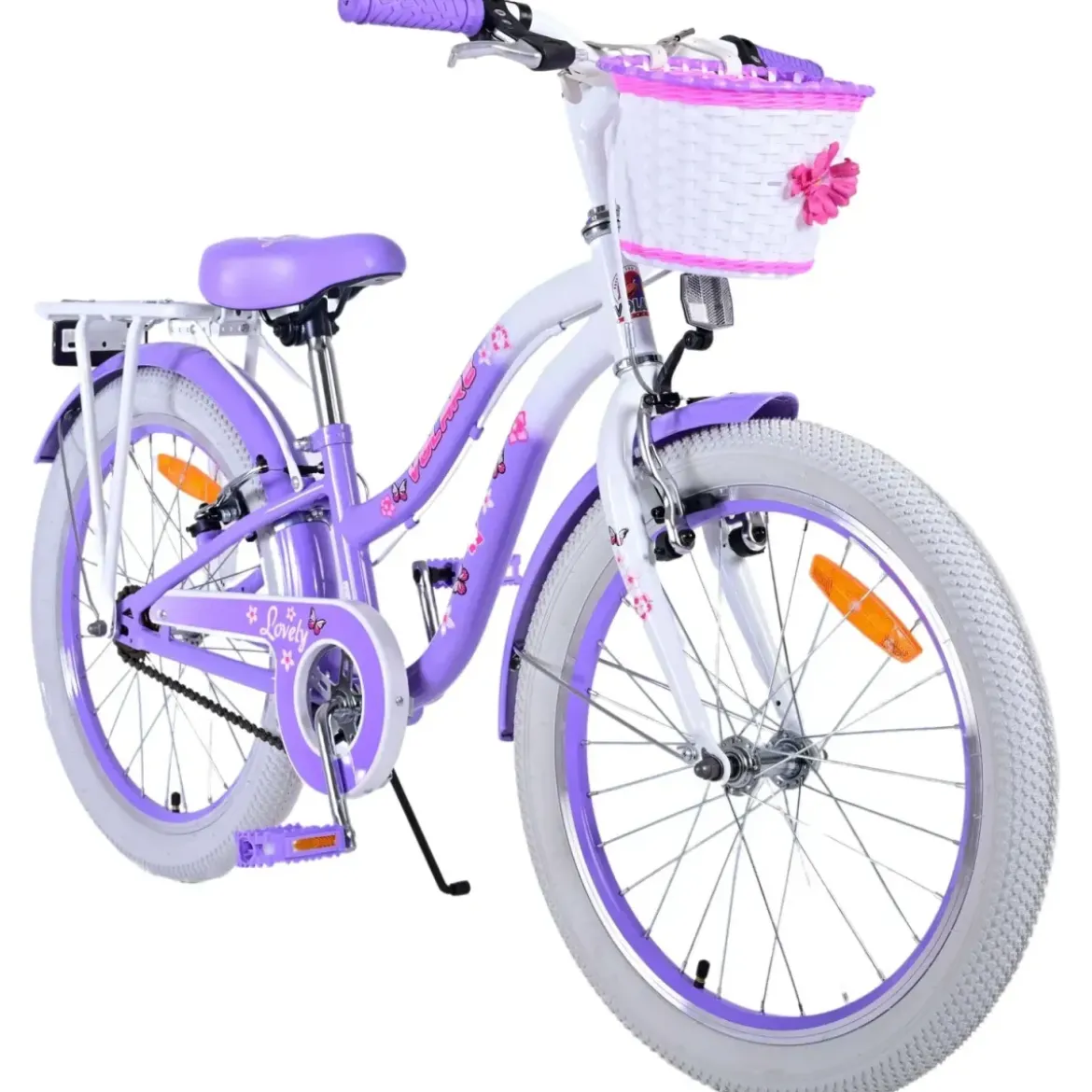Bicicletta Bambini 20" Sportiva Viola Cestino Portapacchi Cavalletto