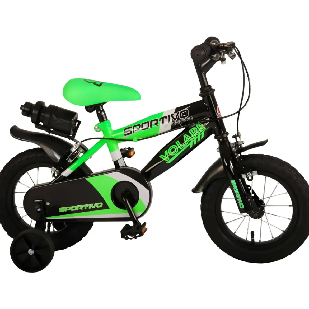 Bicicletta Bambini 12" Sportiva Verde Rotelle Removibili Borraccia
