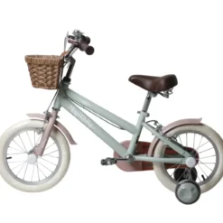 Bicicletta 14" Bambini Verde Regolabile Rotelle Cestino Freni Caliper