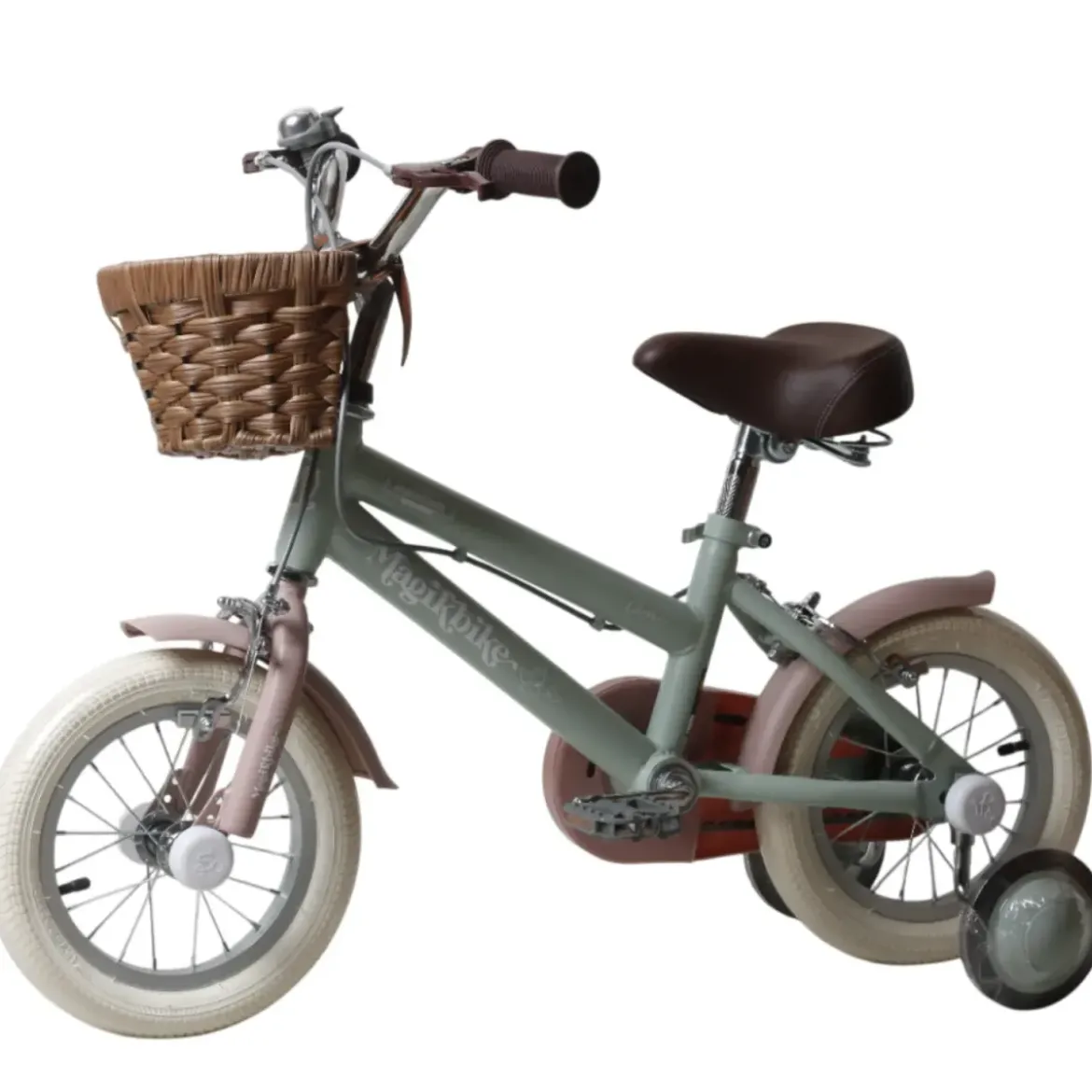 Bicicletta 12" Bambini Verde Sella Manubrio Regolabile Rotelle Cestino