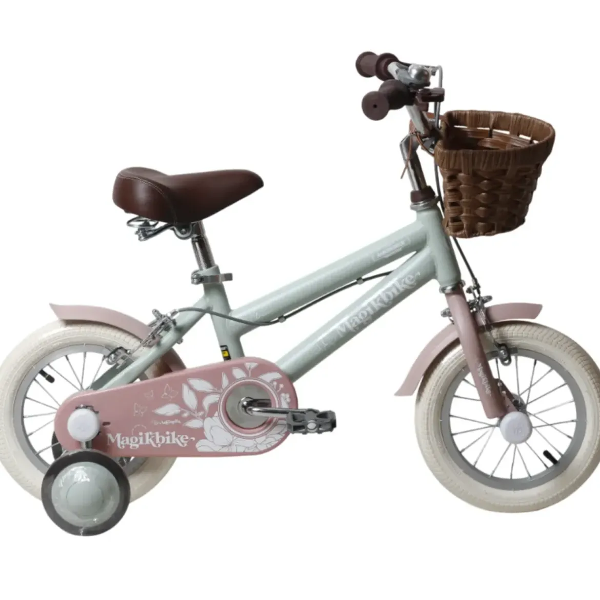 Bicicletta 12" Bambini Verde Sella Manubrio Regolabile Rotelle Cestino