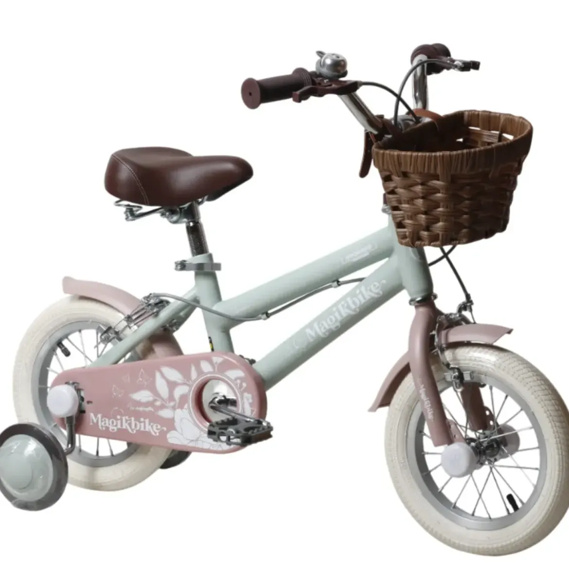 Bicicletta 12" Bambini Verde Sella Manubrio Regolabile Rotelle Cestino