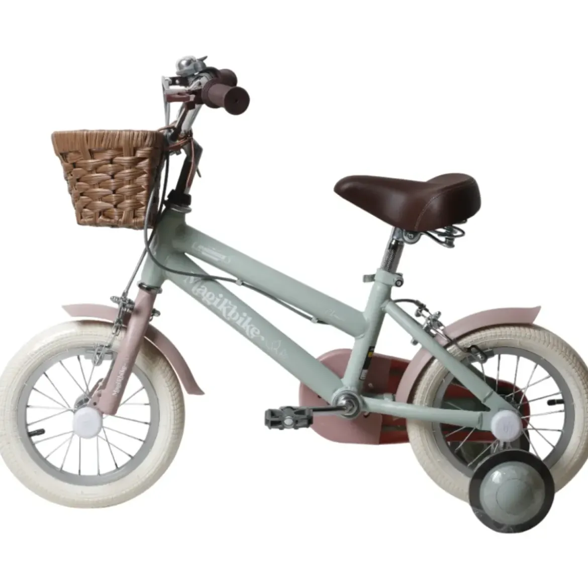 Bicicletta 12" Bambini Verde Sella Manubrio Regolabile Rotelle Cestino