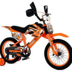 Bicicletta da Cross per Bambini 16" Arancione con Freni a Disco Rotelle