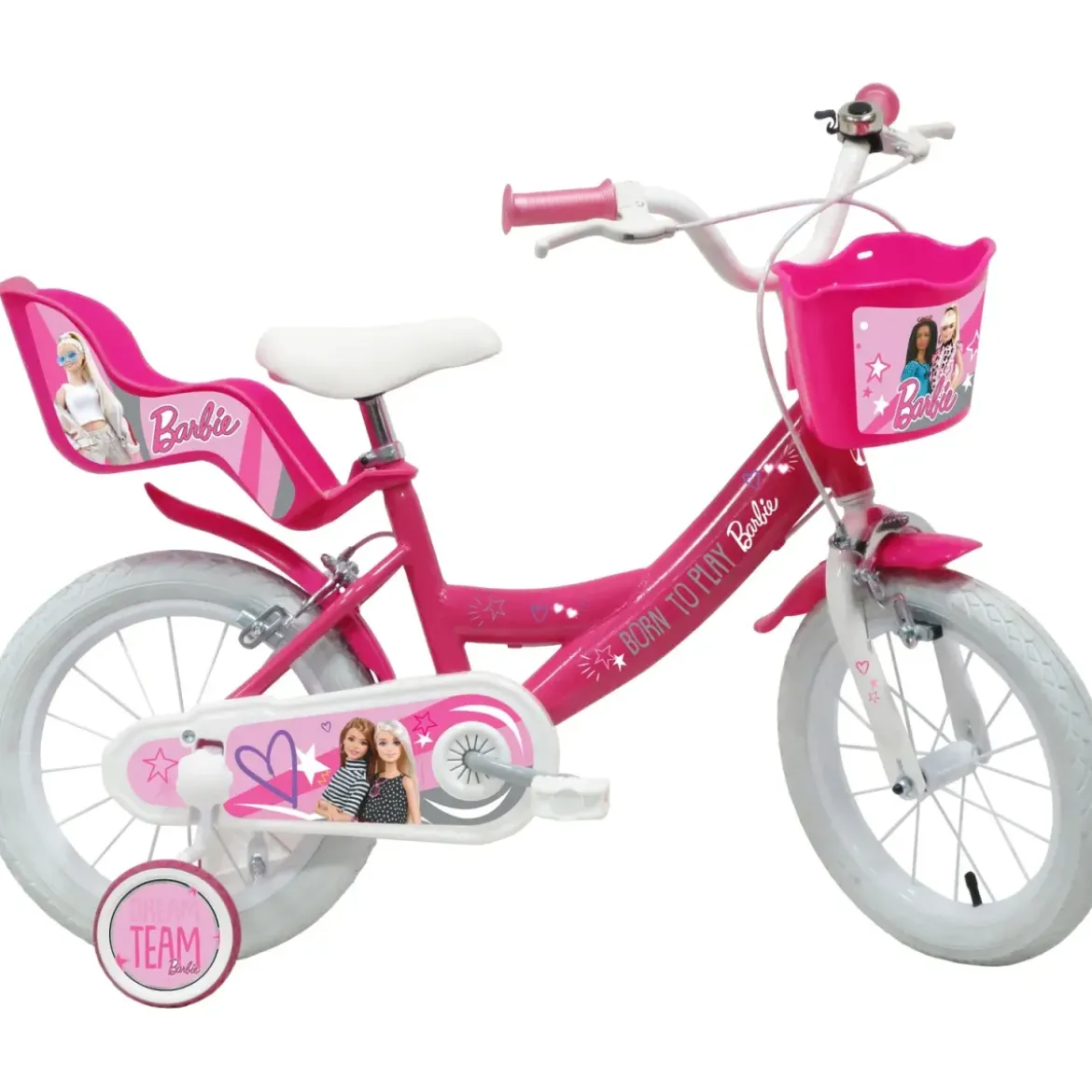 Bicicletta per Bambini 12" Barbie Rosa Rotelle Cestino Portabambola