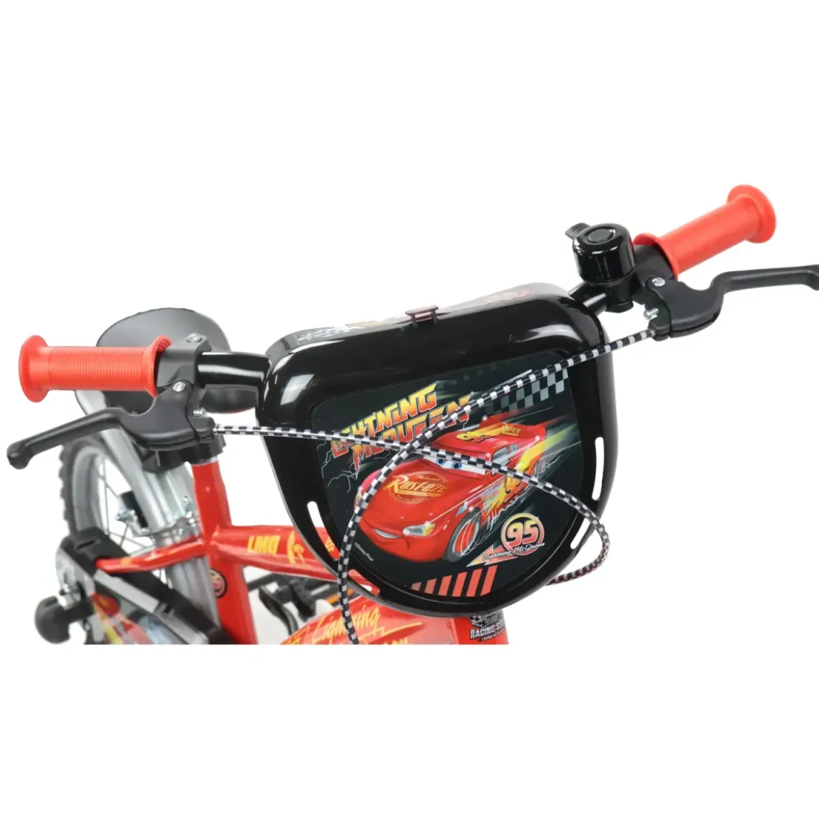 Bicicletta per Bambini 16" Cars Rosso Nero Rotelle Borraccia Trombetta
