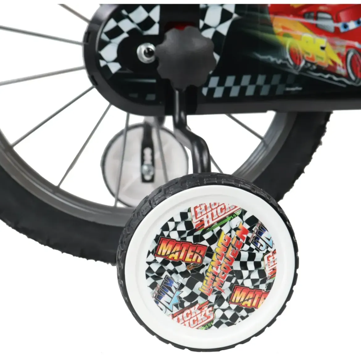 Bicicletta per Bambini 16" Cars Rosso Nero Rotelle Borraccia Trombetta