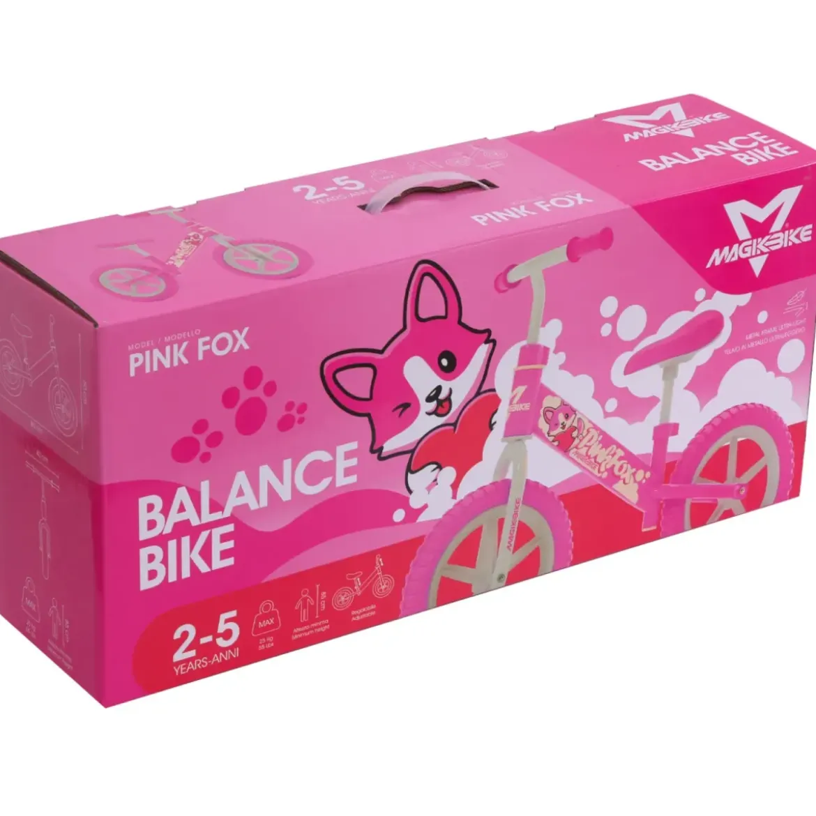 Bicicletta per Bambini Equilibrio Pink Fox Rosa Senza Pedali 2-3 Anni