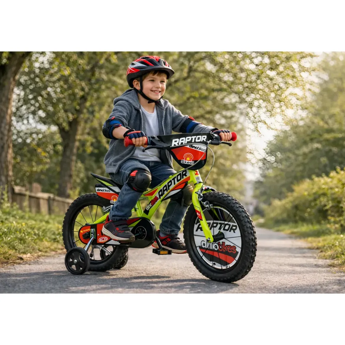 Bicicletta per Bambini 16" Freni Doppi Rotelle in Acciaio Giallo Rosso
