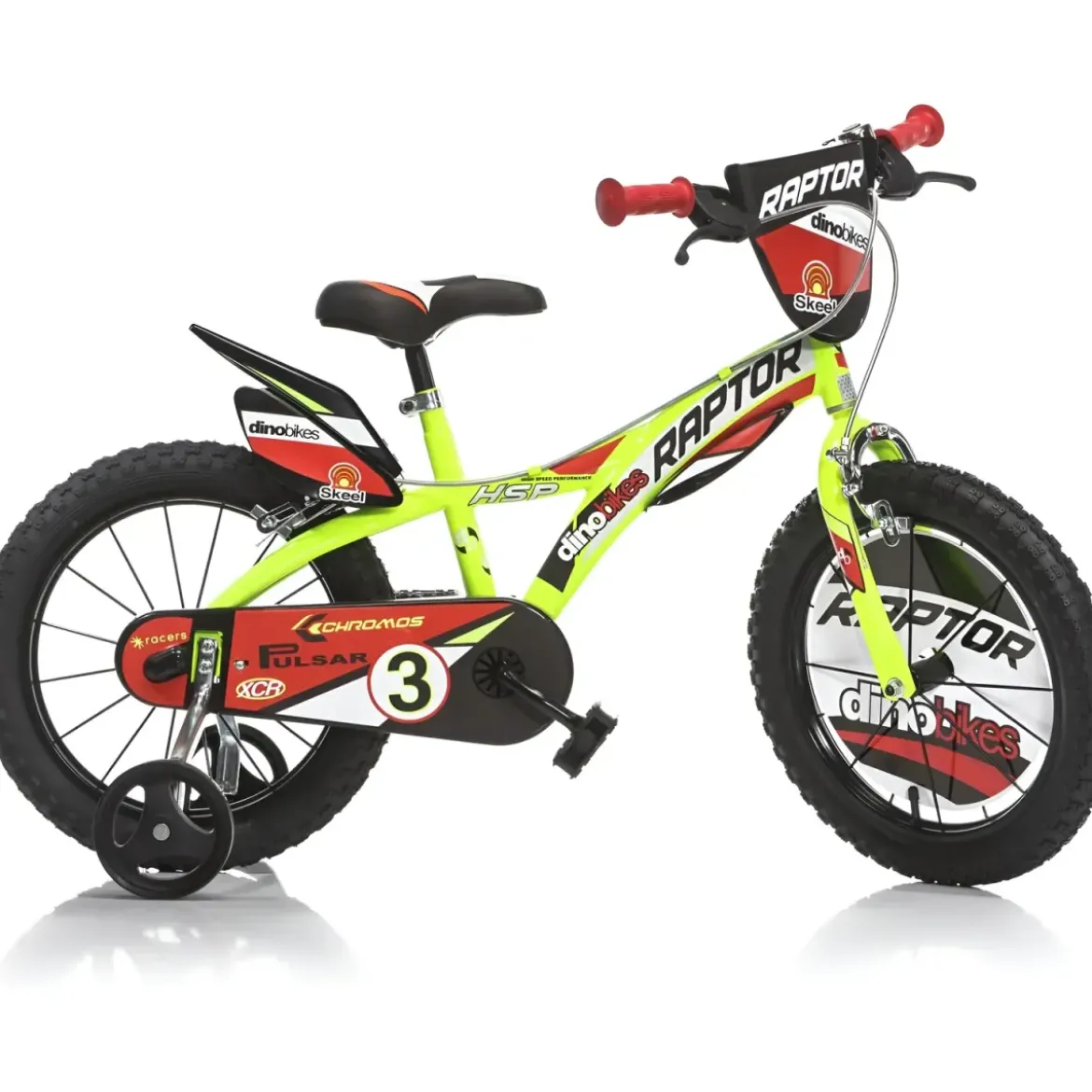 Bicicletta per Bambini 16" Freni Doppi Rotelle in Acciaio Giallo Rosso