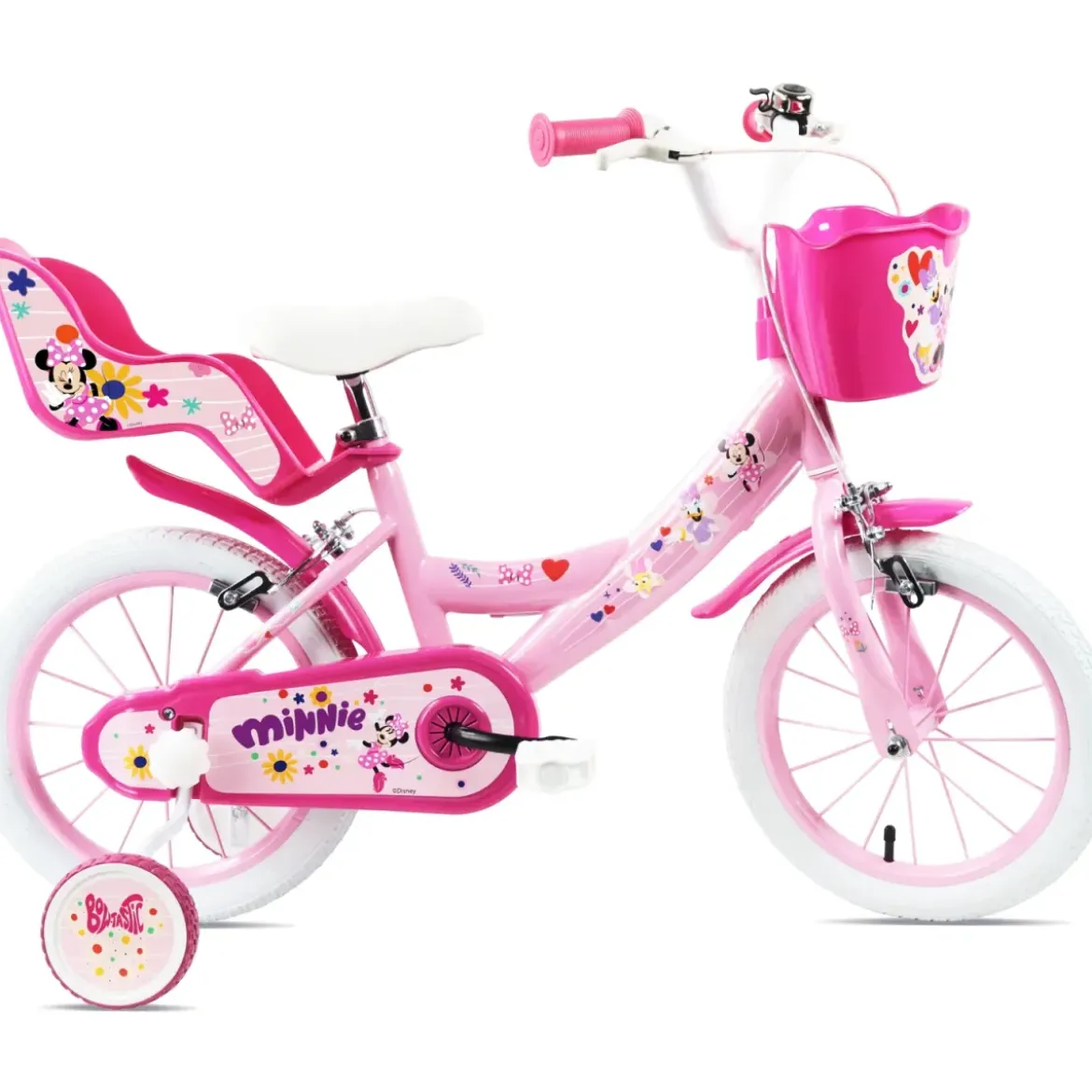 Bicicletta per Bambini 14" Minnie Disney Rosa Cestino Portabambola