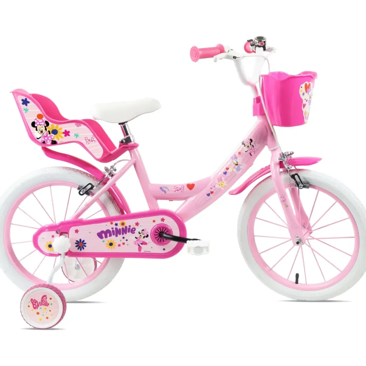 Bicicletta per Bambini 16" Minnie Disney Rosa Cestino Portabambola