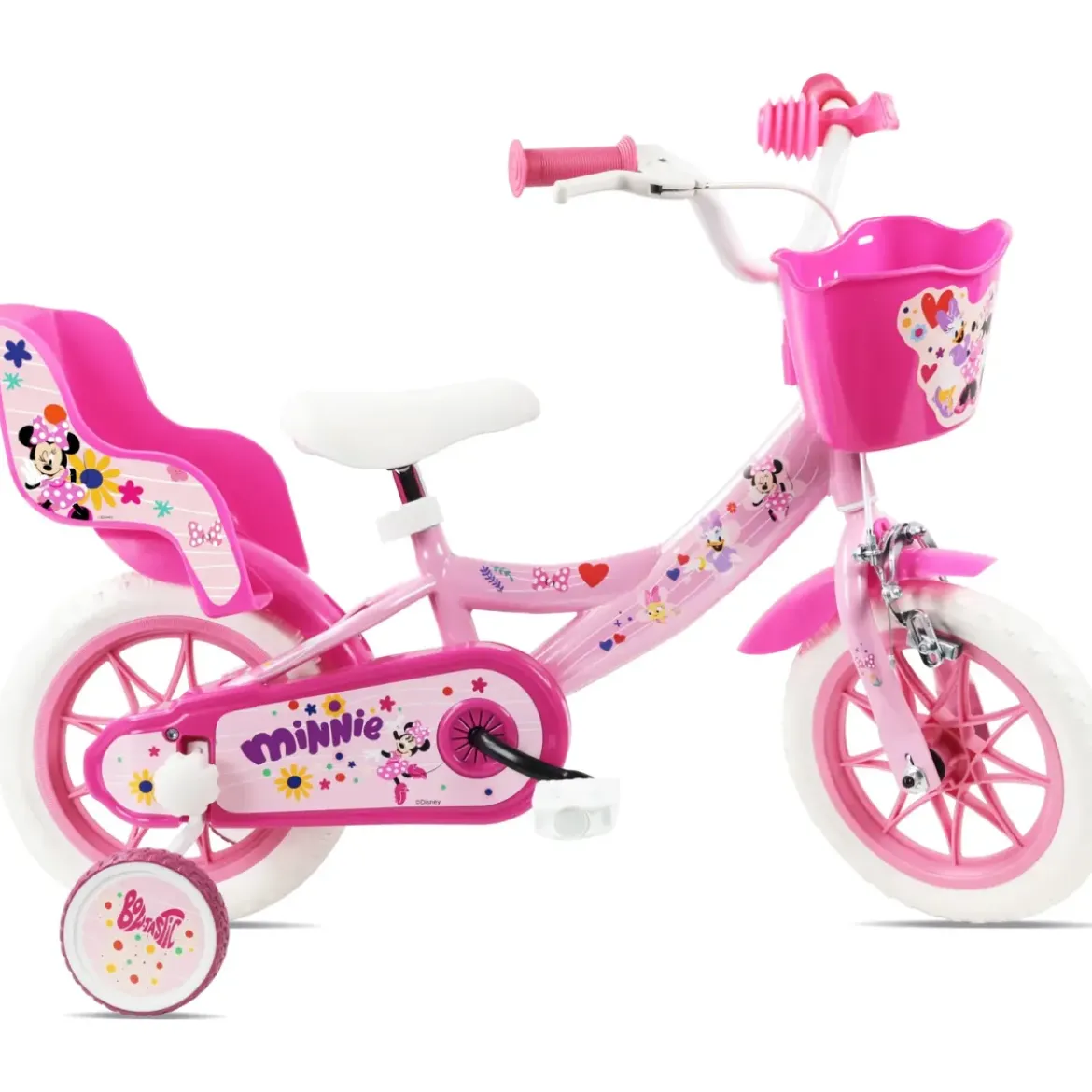 Bicicletta per Bambini 12" Minnie Disney Rosa Cestino Portabambola