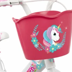 Bicicletta per Bambini 16" Rosa Unicorno Rotelle Removibili Cestino