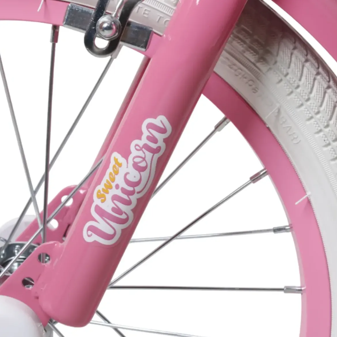 Bicicletta per Bambini 14" Unicorno Rosa Bianco Regolabile con Rotelle