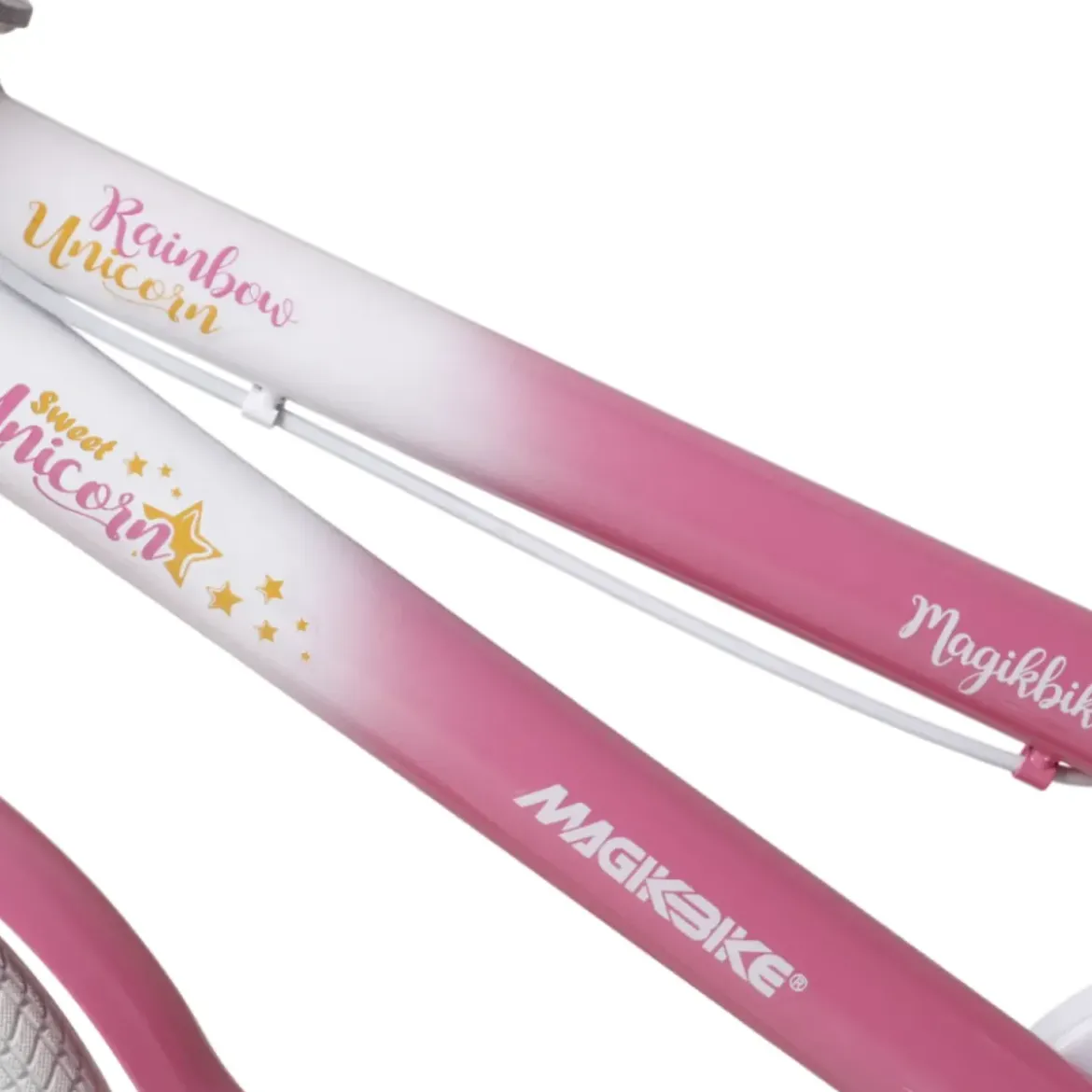 Bicicletta per Bambini 14" Unicorno Rosa Bianco Regolabile con Rotelle