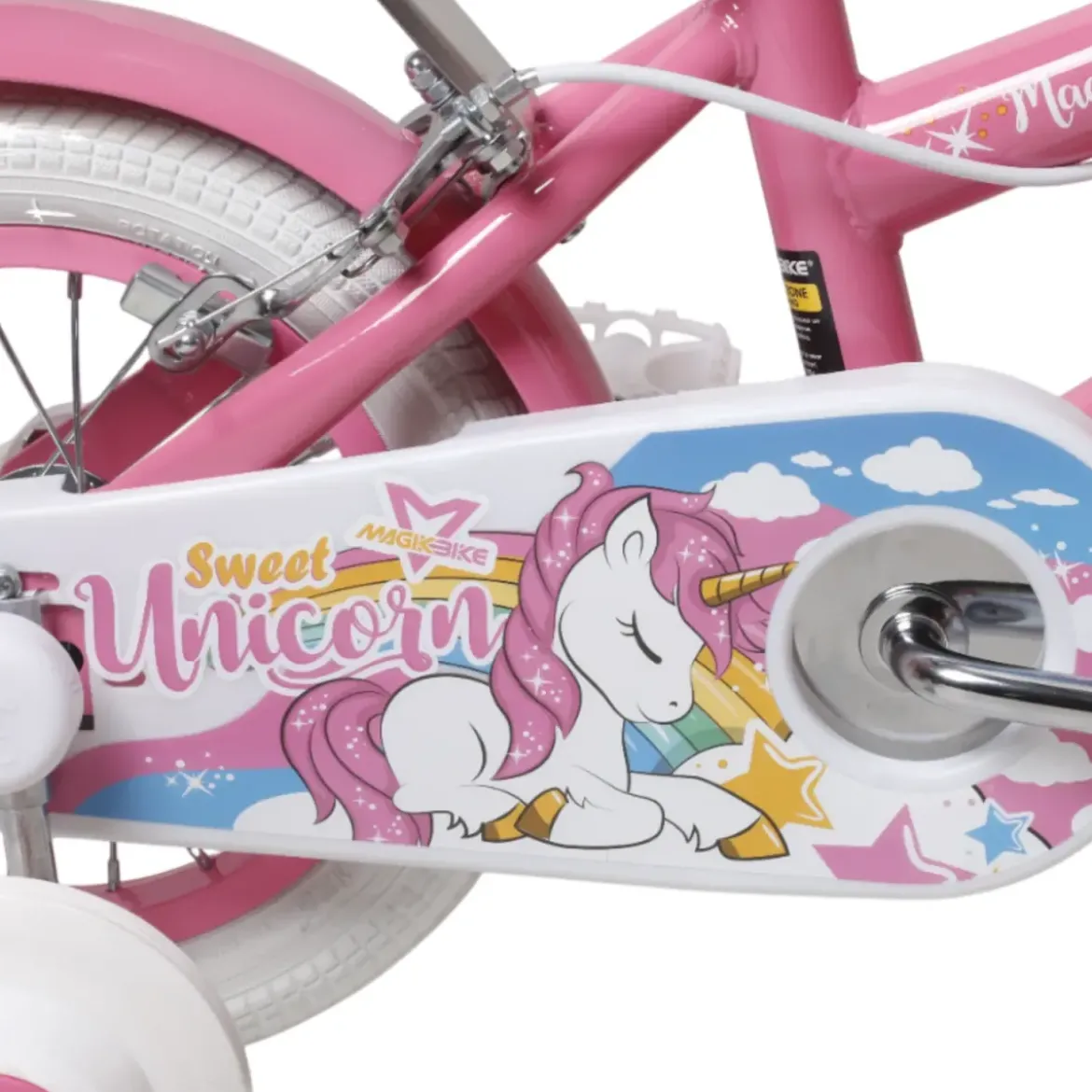 Bicicletta per Bambini 12" Unicorno Rosa Bianco con Rotelle Cestino