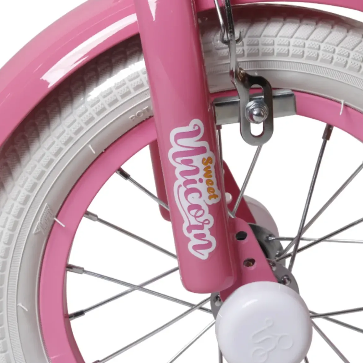 Bicicletta per Bambini 12" Unicorno Rosa Bianco con Rotelle Cestino