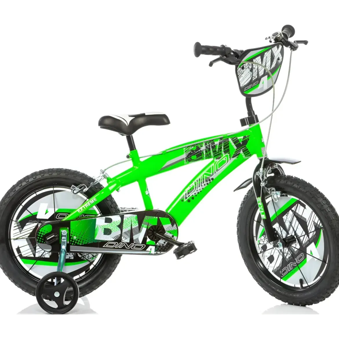 Bicicletta 16 Pollici BMX 4 5 6 7 Anni da Bambino Rotelle Nero Verde