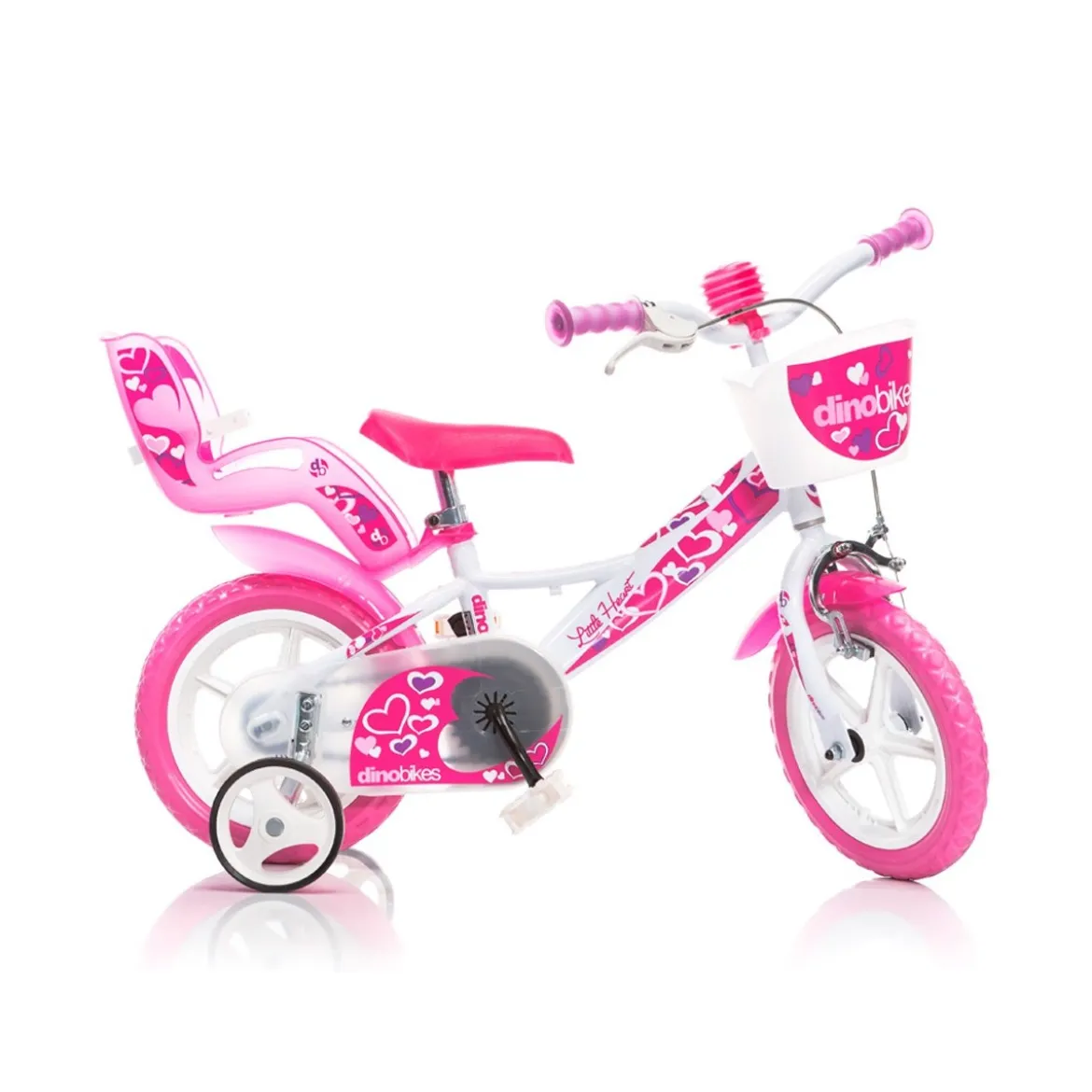 Bicicletta 12 Pollici Piccoli Cuori per Bambina Dino Bikes Rotelle Freno Cestino