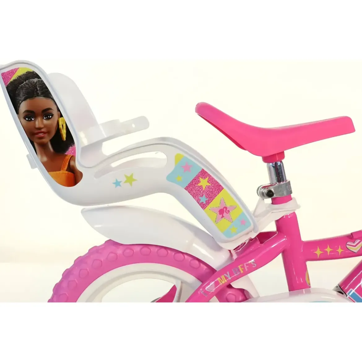 Bicicletta Rotelle Barbie 12" per Bambini Rosa con Cestino Seggiolino