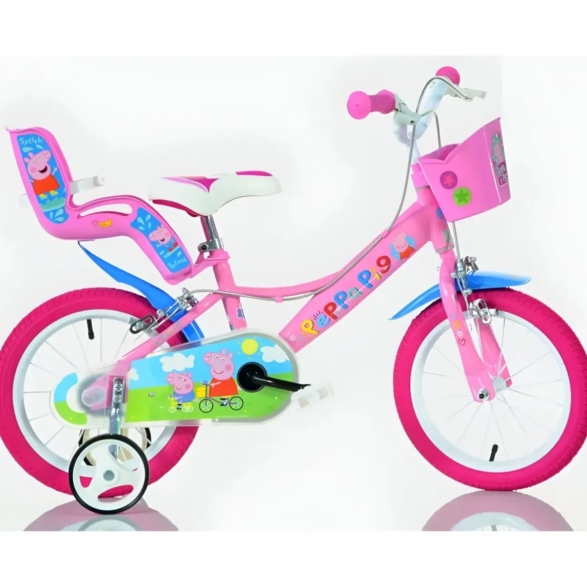 Bicicletta Rotelle 16" per Bambine Peppa Pig Rosa Cestino Seggiolino