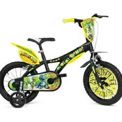 Bicicletta Rotelle per Bambini 16" Dinosaur T-Rex Nero Doppio Freno