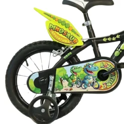 Bicicletta Rotelle per Bambini 14" Dinosaur T-Rex Nero Doppio Freno
