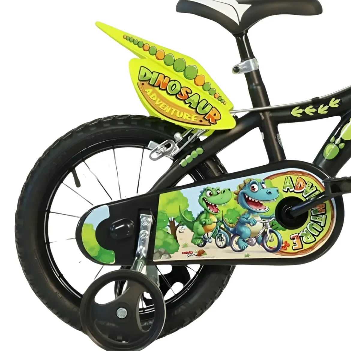 Bicicletta Rotelle per Bambini 14" Dinosaur T-Rex Nero Doppio Freno