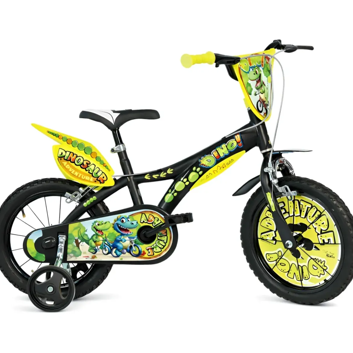 Bicicletta Rotelle per Bambini 14" Dinosaur T-Rex Nero Doppio Freno