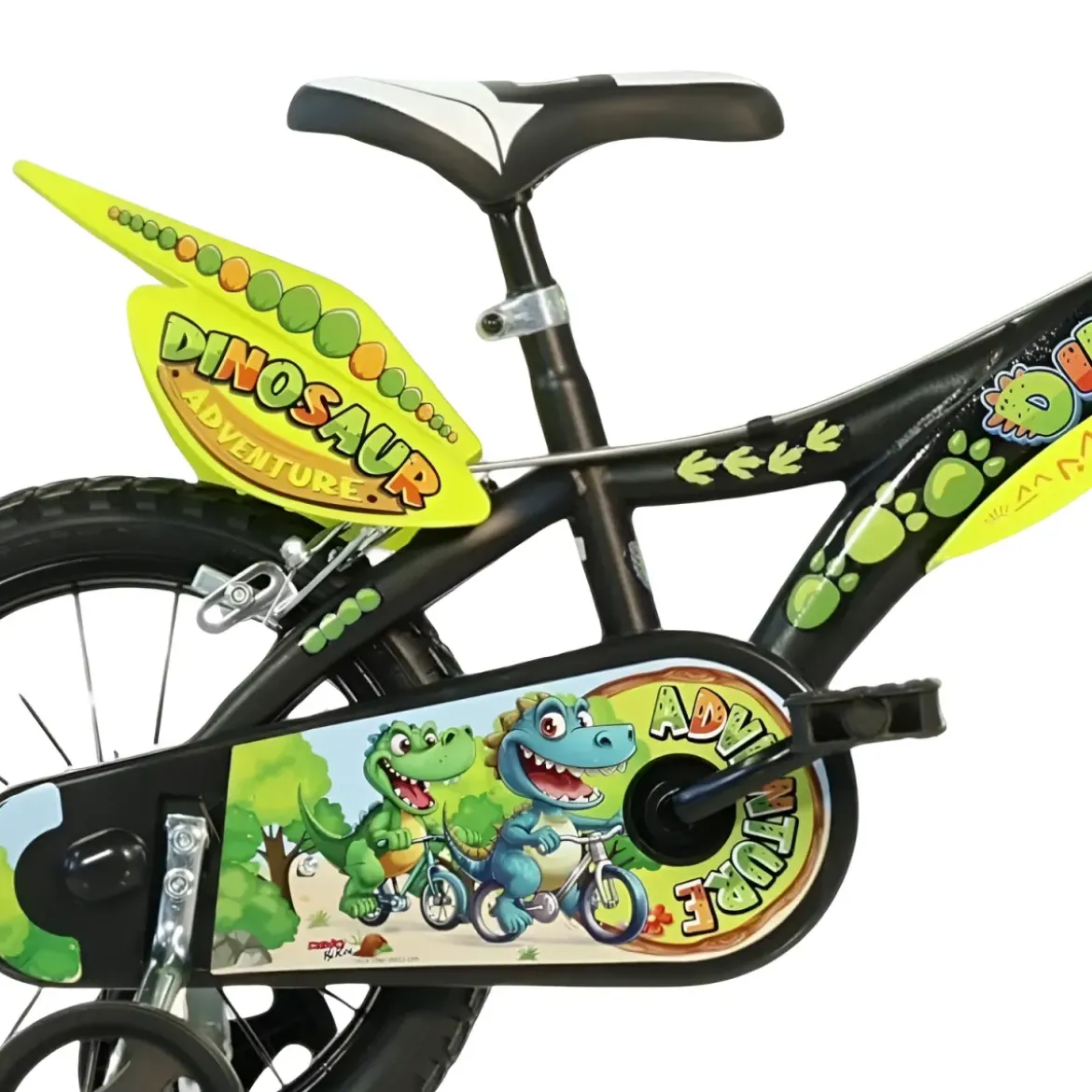 Bicicletta Rotelle per Bambini 14" Dinosaur T-Rex Nero Doppio Freno