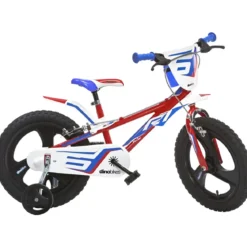 Bicicletta Rotelle per Bambini 14" Gomme Gonfiabili 2 Freni Blu Rosso
