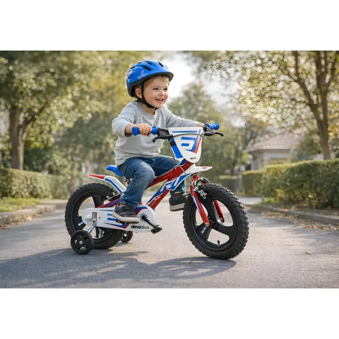 Bicicletta Rotelle per Bambini 12" Freno Anteriore Gomma EVA Blu Rosso