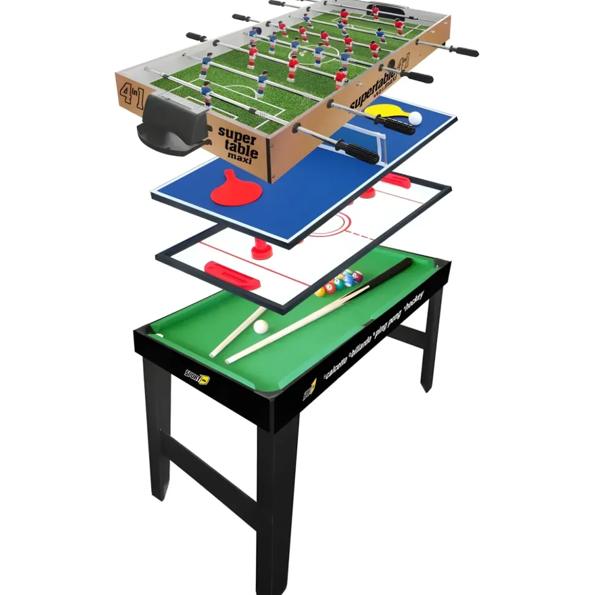 Biliardino Calcio Balilla Tavolo Maxi 4 in 1 Bambini Hockey Biliardo Ping Pong