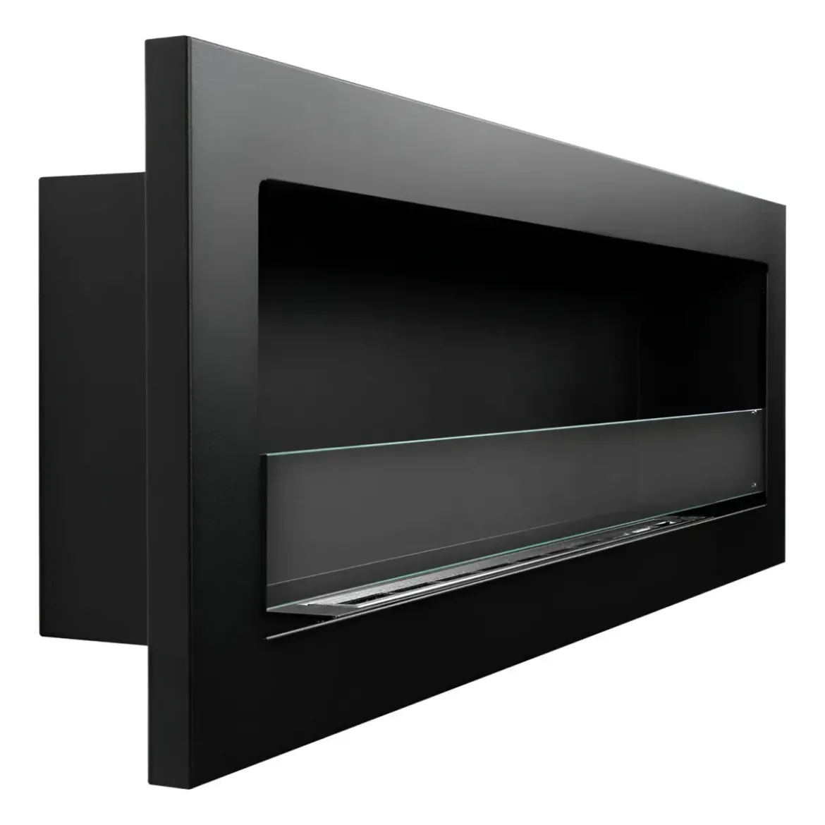 Biocamino da Incasso 1,25L 120x40 cm Nero 3kW con Vetro Fiamma Reale
